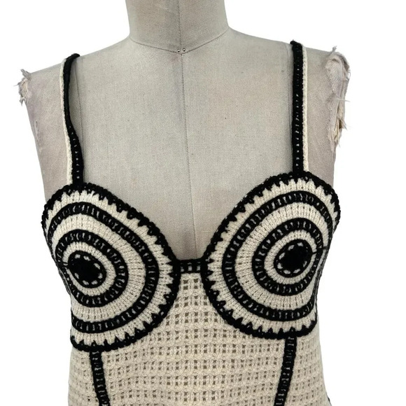 Zara Crochet Corset Cream‎ Black Knit Tank Top Size Medium - Picture 3 of 10